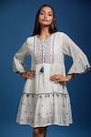 Buy_Samyukta Singhania_White Cotton Embroidery Round Neck Mulmul Dress _Online_at_Aza_Fashions
