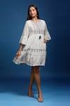 Samyukta Singhania_White Cotton Embroidery Round Neck Mulmul Dress _at_Aza_Fashions