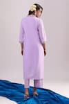 Samyukta Singhania_Lavender Cotton Embroidery Split V-neck Kurta Set _Online_at_Aza_Fashions