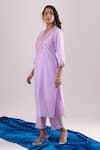 Shop_Samyukta Singhania_Lavender Cotton Embroidery Split V-neck Kurta Set _Online_at_Aza_Fashions
