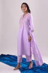 Samyukta Singhania_Lavender Cotton Embroidery Split V-neck Kurta Set _at_Aza_Fashions