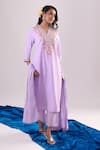 Buy_Samyukta Singhania_Lavender Cotton Embroidery Split V-neck Kurta Set 