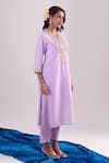 Samyukta Singhania_Lavender Cotton Embroidery Split V-neck Kurta Set _Online
