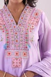 Shop_Samyukta Singhania_Lavender Cotton Embroidery Split V-neck Kurta Set _Online