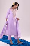 Samyukta Singhania_Lavender Cotton Embroidery Split V-neck Kurta Set 