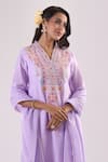 Samyukta Singhania_Lavender Cotton Embroidery Split V-neck Kurta Set 