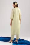 Samyukta Singhania_Yellow Cotton Embroidery Split V-neck Kurta Set _Online_at_Aza_Fashions