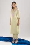Buy_Samyukta Singhania_Yellow Cotton Embroidery Split V-neck Kurta Set _Online
