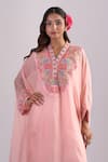 Buy_Samyukta Singhania_Peach Organza, Silk, Shantoon Embroidery Split , Kaftan Set _Online_at_Aza_Fashions