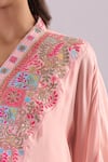 Samyukta Singhania_Peach Organza, Silk, Shantoon Embroidery Split , Kaftan Set _at_Aza_Fashions