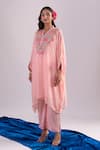 Buy_Samyukta Singhania_Peach Organza, Silk, Shantoon Embroidery Split , Kaftan Set _Online