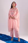 Samyukta Singhania_Peach Organza, Silk, Shantoon Embroidery Split , Kaftan Set 
