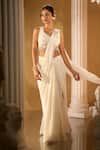 Buy_Aariyana Couture_White Crepe Sequins, Embroidery, Beads V-neck Pre-draped Saree Set 