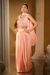 Aariyana Couture_Peach Crepe Embroidery, Beads Round Neck Blouse And Palazzo Set _Online_at_Aza_Fashions