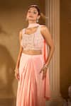 Buy_Aariyana Couture_Peach Crepe Embroidery, Beads Round Neck Blouse And Palazzo Set 