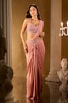 Aariyana Couture_Peach Georgette Sequins, Embroidery Embellished Pre-draped Saree With Blouse _Online_at_Aza_Fashions