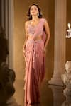 Shop_Aariyana Couture_Peach Georgette Sequins, Embroidery Embellished Pre-draped Saree With Blouse 