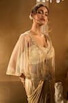 Buy_Aariyana Couture_Gold Crepe Sequins, Embroidery Sweetheart Neck, Pre-draped Saree With Blouse 