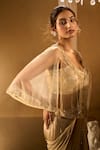 Shop_Aariyana Couture_Gold Crepe Sequins, Embroidery Sweetheart Neck, Pre-draped Saree With Blouse 