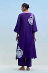 Shop_Priya Chaudhary_Purple Chanderi Embroidery V-neck Blockprint Kurta Pant Set _at_Aza_Fashions