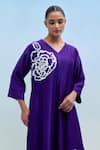 Shop_Priya Chaudhary_Purple Chanderi Embroidery V-neck Blockprint Kurta Pant Set _Online_at_Aza_Fashions
