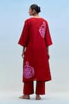 Shop_Priya Chaudhary_Red Chanderi V-neck Blockprint Kurta And Pant Set _at_Aza_Fashions