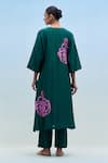 Shop_Priya Chaudhary_Green Chanderi V-neck Block Print Kurta And Pant Set _at_Aza_Fashions