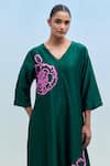 Shop_Priya Chaudhary_Green Chanderi V-neck Block Print Kurta And Pant Set _Online_at_Aza_Fashions