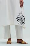 Priya Chaudhary_White Chanderi V-neck Block Print Kurta Pant Set _Online_at_Aza_Fashions