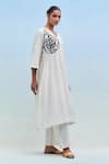 Shop_Priya Chaudhary_White Chanderi V-neck Block Print Kurta Pant Set _Online_at_Aza_Fashions