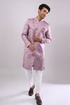 Arihant Rai Sinha Pink Polyester, Viscose Woven Jacquard Sherwani And White Pant Set at Aza Fashions Arihant Rai Sinha_Pink Polyester, Viscose Woven Jacquard Sherwani And White Pant Set _at_Aza_Fashions