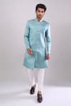 Buy_Arihant Rai Sinha_Green Polyester, Viscose Designer Woven Jacquard Sherwani Set _at_Aza_Fashions