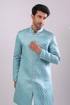 Arihant Rai Sinha_Green Polyester, Viscose Designer Woven Jacquard Sherwani Set _Online_at_Aza_Fashions