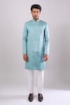 Shop_Arihant Rai Sinha_Green Polyester, Viscose Designer Woven Jacquard Sherwani Set _Online_at_Aza_Fashions