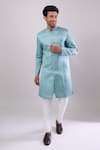 Arihant Rai Sinha_Green Polyester, Viscose Designer Woven Jacquard Sherwani Set _at_Aza_Fashions