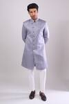 Arihant Rai Sinha Gray Polyester, Viscose Grey Woven Jacquard Sherwani And White Pant at Aza Fashions Arihant Rai Sinha_Gray Polyester, Viscose Grey Woven Jacquard Sherwani And White Pant _at_Aza_Fashions