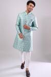Shop Arihant Rai Sinha Green Designer Woven Jacquard Sherwani And Pant Set Online at Aza Fashions Shop_Arihant Rai Sinha_Green Designer Woven Jacquard Sherwani And Pant Set _Online_at_Aza_Fashions