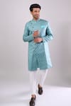 Arihant Rai Sinha Green Jacquard, Polyester, Viscose Woven Sherwani And White Pant at Aza Fashions Arihant Rai Sinha_Green Jacquard, Polyester, Viscose Woven Sherwani And White Pant _at_Aza_Fashions