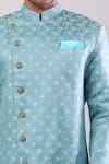 Shop Arihant Rai Sinha Green Jacquard, Polyester, Viscose Woven Sherwani And White Pant Shop_Arihant Rai Sinha_Green Jacquard, Polyester, Viscose Woven Sherwani And White Pant