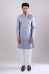 Buy_Arihant Rai Sinha_Gray Polyester, Viscose Grey Woven Jacquard Sherwani And White Pant _Online_at_Aza_Fashions