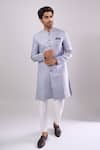 Buy_Arihant Rai Sinha_Gray Grey Woven Jacquard Sherwani And White Pant _at_Aza_Fashions