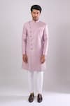 Arihant Rai Sinha Pink Polyester, Viscose Woven Jacquard Sherwani And White Pant Set Online at Aza Fashions Arihant Rai Sinha_Pink Polyester, Viscose Woven Jacquard Sherwani And White Pant Set _Online_at_Aza_Fashions