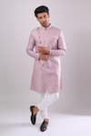 Shop Arihant Rai Sinha Pink Polyester, Viscose Woven Jacquard Sherwani And White Pant Set Online at Aza Fashions Shop_Arihant Rai Sinha_Pink Polyester, Viscose Woven Jacquard Sherwani And White Pant Set _Online_at_Aza_Fashions