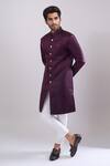 Buy_Arihant Rai Sinha_Wine Polyester, Viscose Embroidery Sequence Sherwani Set _at_Aza_Fashions
