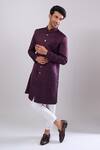 Arihant Rai Sinha_Wine Polyester, Viscose Embroidery Sequence Sherwani Set _Online_at_Aza_Fashions