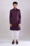 Buy_Arihant Rai Sinha_Wine Polyester, Viscose Embroidery Sequence Sherwani Set _Online_at_Aza_Fashions