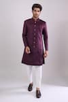 Buy_Arihant Rai Sinha_Wine Polyester, Viscose Embroidery Sequence Sherwani Set _at_Aza_Fashions