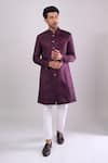 Arihant Rai Sinha_Wine Polyester, Viscose Embroidery Sequence Sherwani Set _Online_at_Aza_Fashions