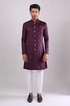 Arihant Rai Sinha_Wine Polyester, Viscose Embroidery Sequence Sherwani Set _at_Aza_Fashions