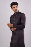 Arihant Rai Sinha_Wine Polyester, Viscose Embroidery Blackish Sequence Sherwani Set _Online_at_Aza_Fashions